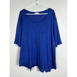 Habitat 100% Linen Blue Tunic Top Womens Size XXL Lagenlook Style 29225 Blouse